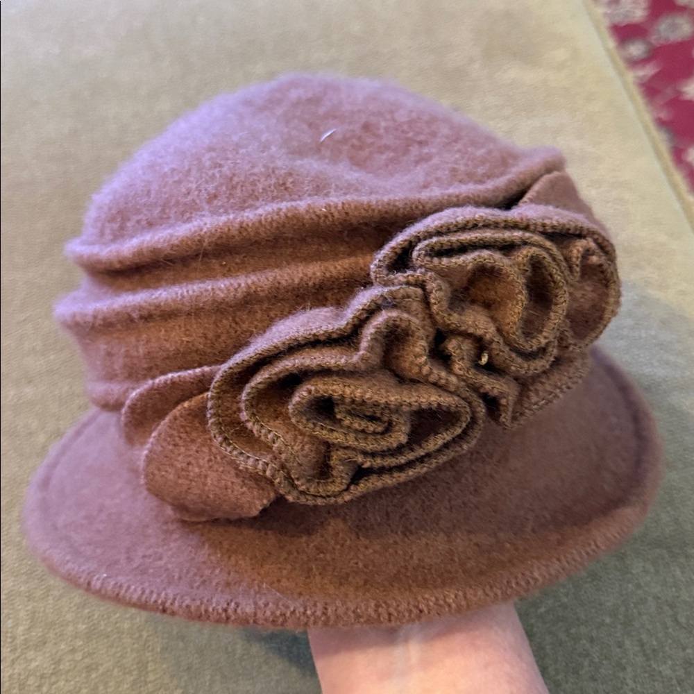 Vintage Brown Lawliet Wool Bucket Fedora Flower Hat (TD)